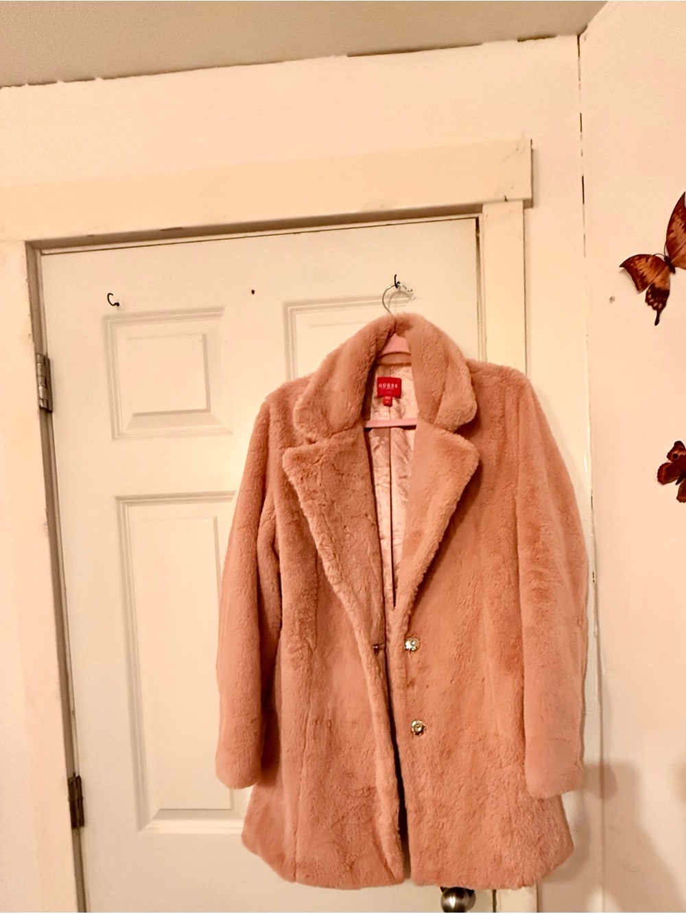 Guess Plush Teddy Coat in Blush Pink